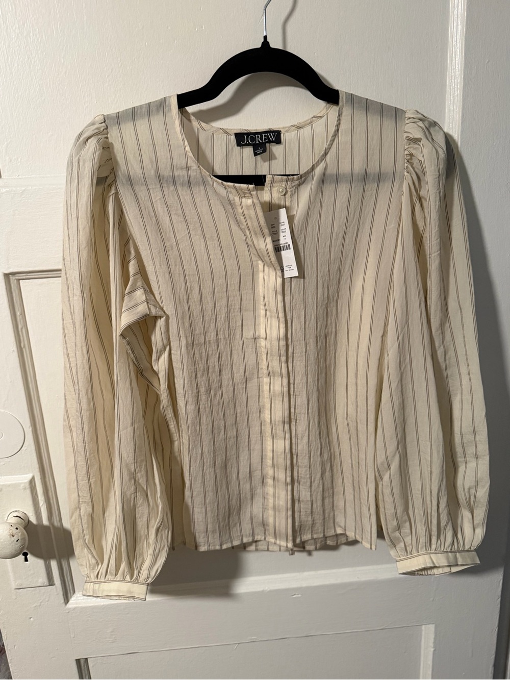 J.Crew Women Cream Gray Pinstripe Victorian Lightweight Long Sleeve Blouse Sz 2
